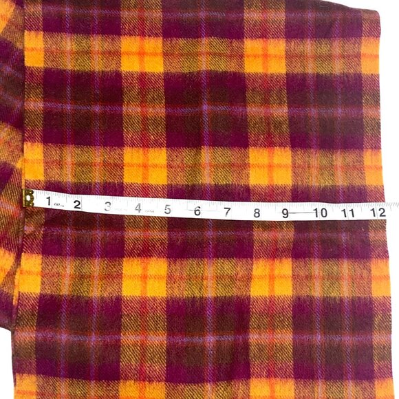 Amicale Merino Wool Plaid Scarf yellow Orange & Fuchia Purple Tartan Fringed - Picture 4 of 6